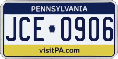 PA license plate JCE0906