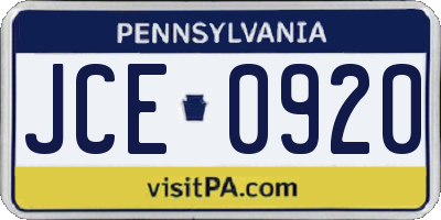 PA license plate JCE0920