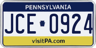 PA license plate JCE0924