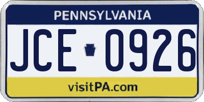 PA license plate JCE0926
