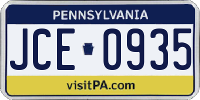 PA license plate JCE0935