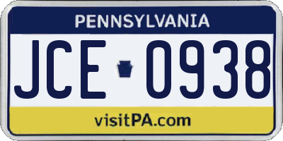 PA license plate JCE0938