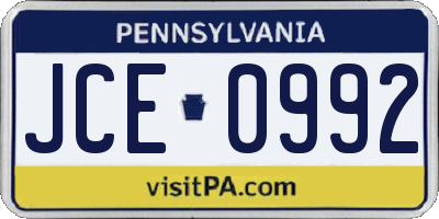 PA license plate JCE0992