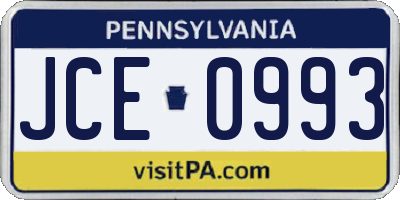 PA license plate JCE0993