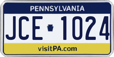 PA license plate JCE1024