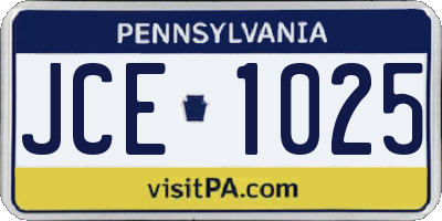 PA license plate JCE1025
