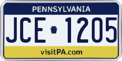PA license plate JCE1205