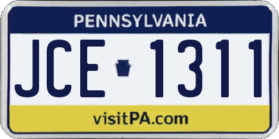 PA license plate JCE1311