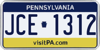 PA license plate JCE1312