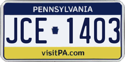 PA license plate JCE1403