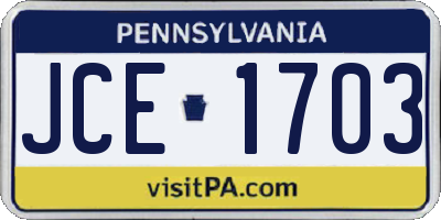 PA license plate JCE1703
