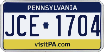 PA license plate JCE1704