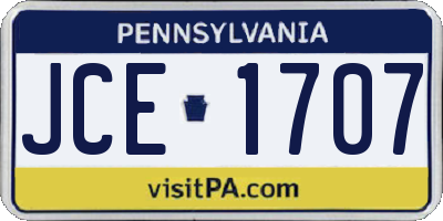 PA license plate JCE1707