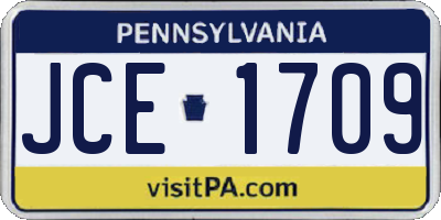 PA license plate JCE1709