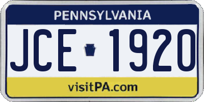 PA license plate JCE1920