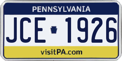 PA license plate JCE1926