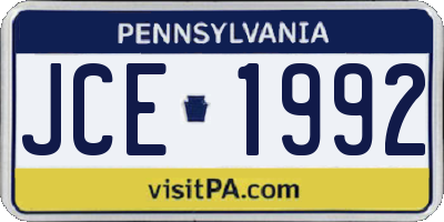 PA license plate JCE1992