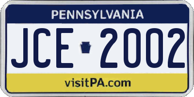PA license plate JCE2002