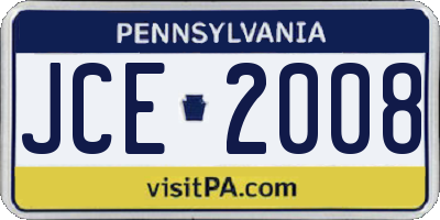 PA license plate JCE2008