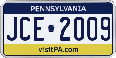 PA license plate JCE2009