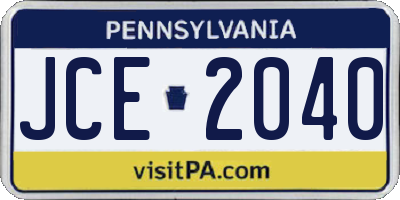 PA license plate JCE2040