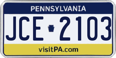 PA license plate JCE2103