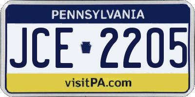PA license plate JCE2205