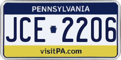 PA license plate JCE2206
