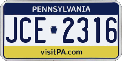 PA license plate JCE2316