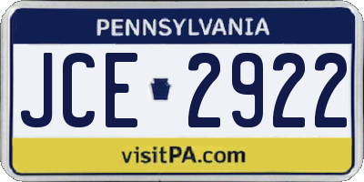 PA license plate JCE2922