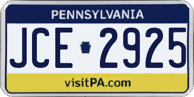 PA license plate JCE2925