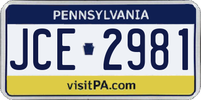PA license plate JCE2981