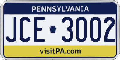 PA license plate JCE3002