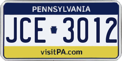 PA license plate JCE3012