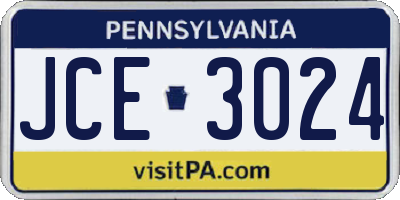 PA license plate JCE3024