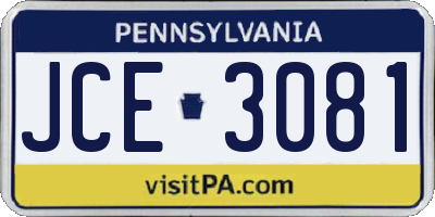 PA license plate JCE3081