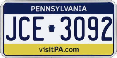 PA license plate JCE3092