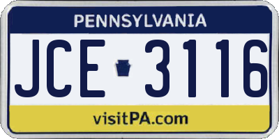 PA license plate JCE3116