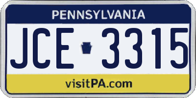 PA license plate JCE3315