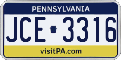 PA license plate JCE3316