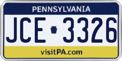 PA license plate JCE3326