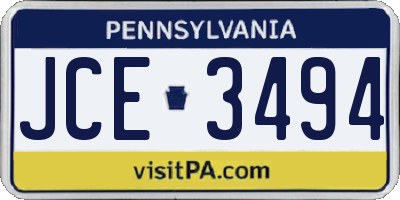 PA license plate JCE3494