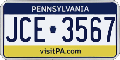 PA license plate JCE3567