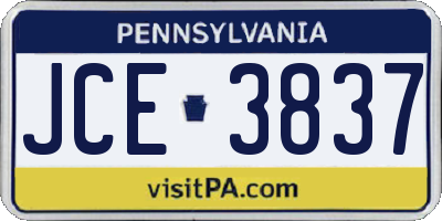 PA license plate JCE3837