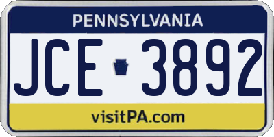 PA license plate JCE3892