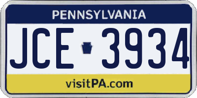 PA license plate JCE3934