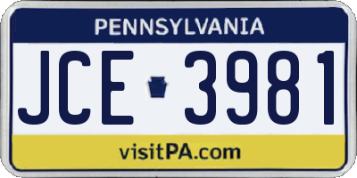 PA license plate JCE3981