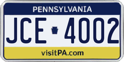 PA license plate JCE4002