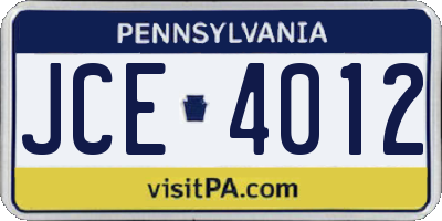 PA license plate JCE4012