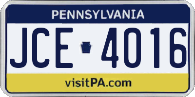 PA license plate JCE4016